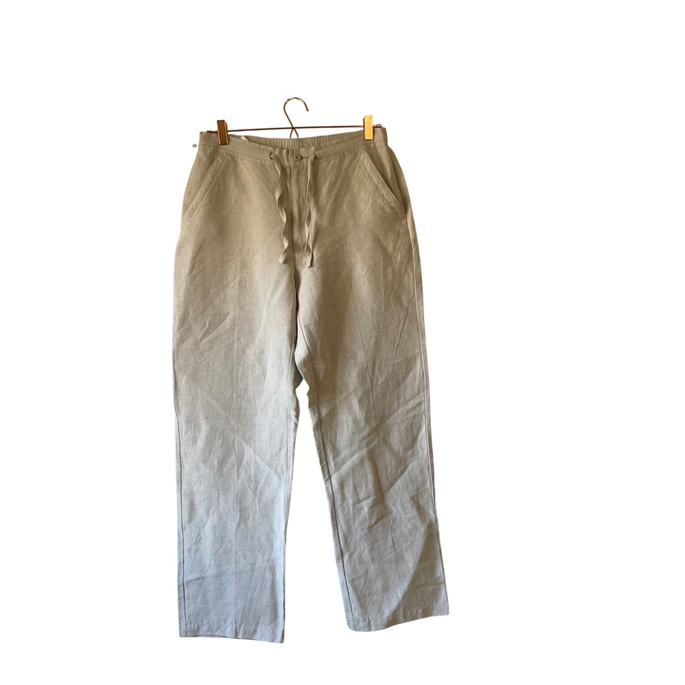 Y2k Cubavera Womens Linen Drawstring Straight Leg Pants‎ Oatmeal Beige Size M